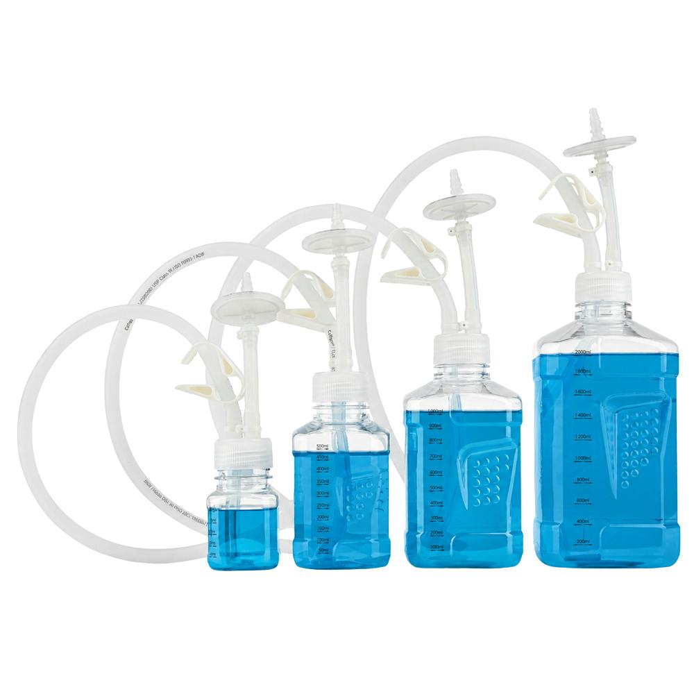 5 Liter Polycarbonate PharmaTainer™ Square Sterile Carboy Assembly with 70mm Cap2V8® Cap with 2 Ports & CellGyn® TPE Tubing