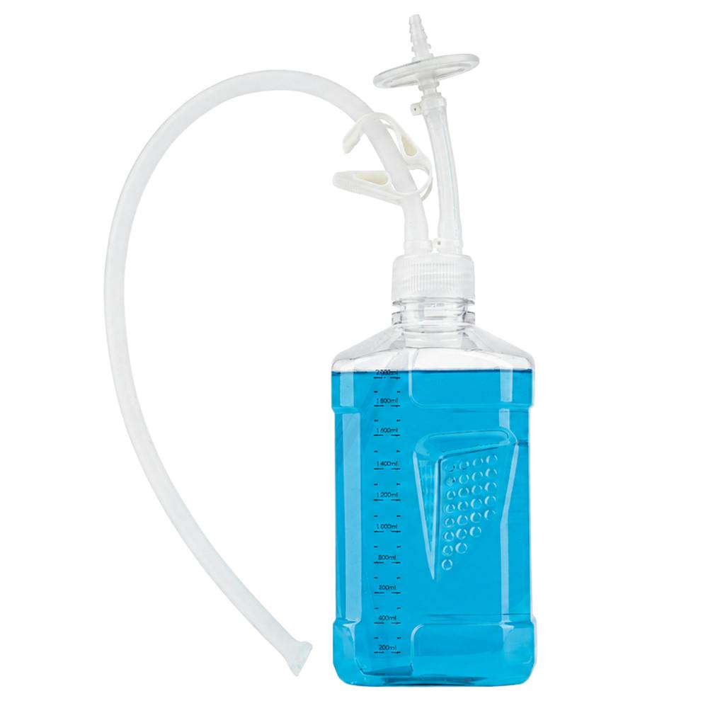 2 Liter Polycarbonate PharmaTainer™ Square Sterile Bottle Assembly with 48mm Cap2V8® Cap with 2 Ports & CellGyn® TPE Tubing