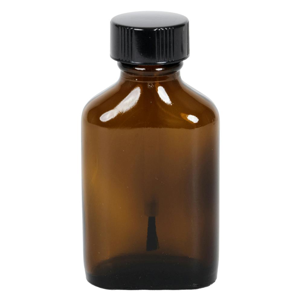 1 oz. Rockefeller Century Oval Amber Glass Bottles with 20/400 Phenolic Brush Cap with PE Liner - 2-3/4" Long
