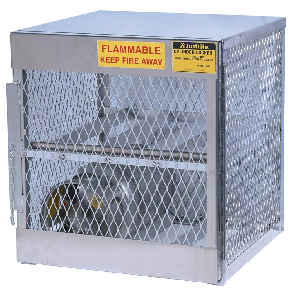 20 lb. to 33 lb. Horizontal 4 Cylinder Capacity Justrite® LPG Locker with 1 Removable Shelf & 1 Manual-Close Door