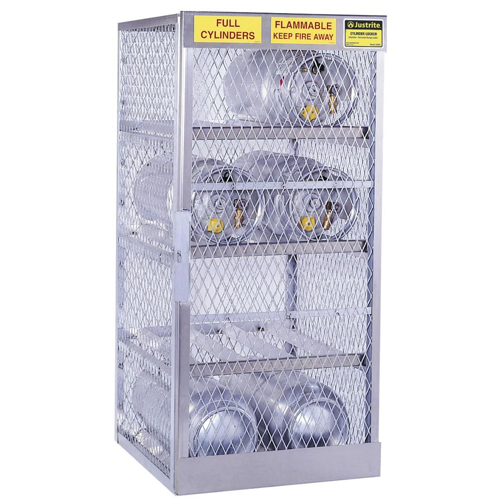 20 lb. to 33 lb. Horizontal 8 Cylinder Capacity Justrite® LPG Locker with 3 Removable Shelves & 1 Manual-Close Door
