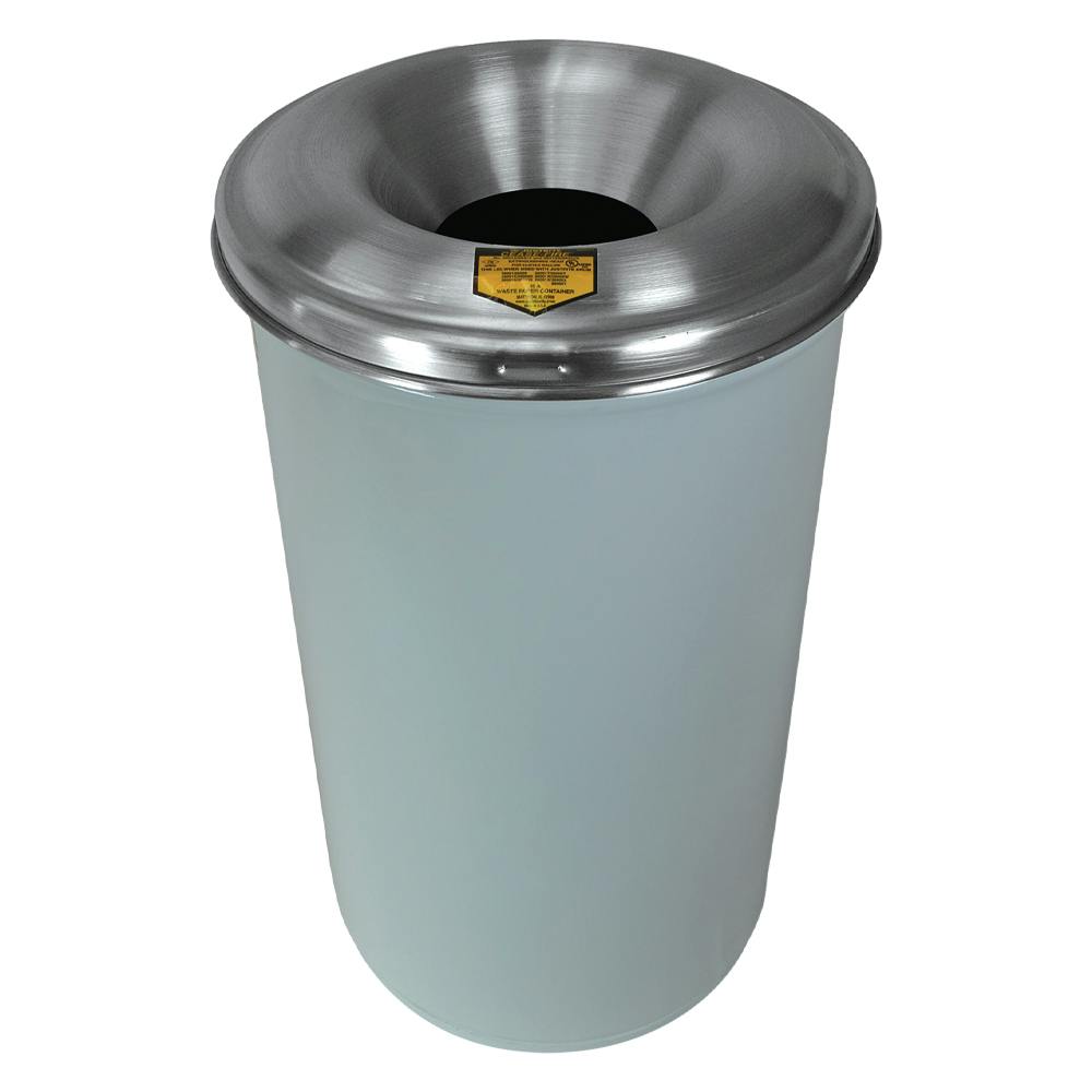 12 Gallon White Cease-Fire® Steel Fire-Safe Waste Receptacle with Aluminum Head