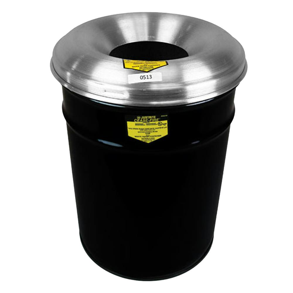 15 Gallon Black Cease-Fire® Steel Fire-Safe Waste Receptacle with Aluminum Head