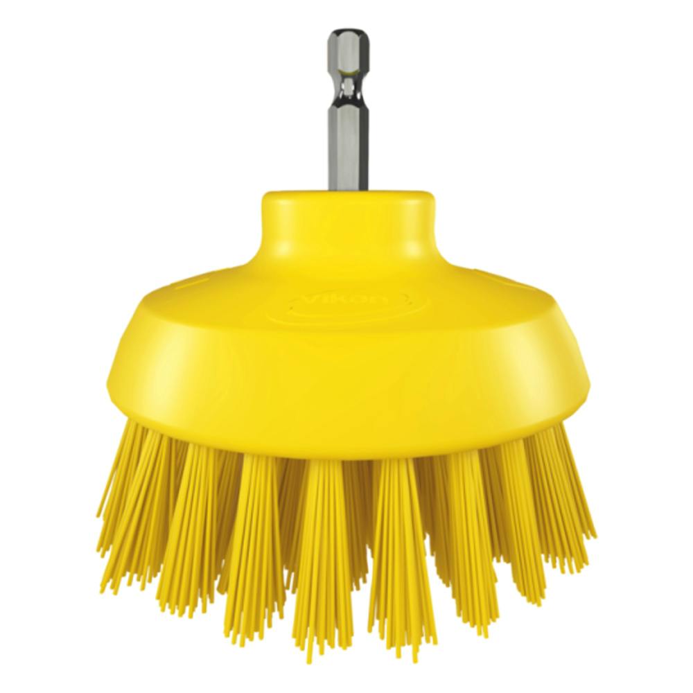 3.5" Dia. Yellow Polypropylene Vikan® HyDrive Round Brush with Extra Stiff Polyester Bristles