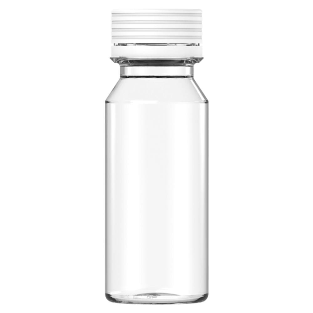 60mL Clear PET Energy Shot Bottle with White Spiral™ Tamper-Evident Cap