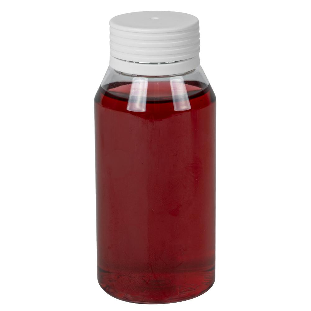 100mL Mini Clear PET Energy Shot Bottle with White Spiral™ Tamper-Evident Cap