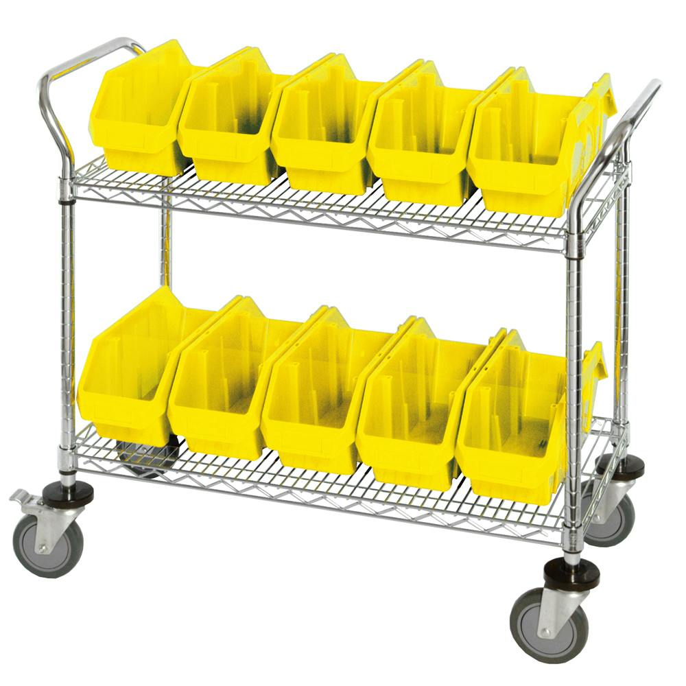 2-Shelf Quick Pick Bin Mobile Cart with 10 Yellow Small Bins