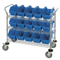 3-Shelf Quick Pick Bin Mobile Cart with 15 Blue Small Bins