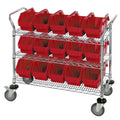 3-Shelf Quick Pick Bin Mobile Cart with 15 Red Small Bins