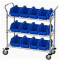3-Shelf Quick Pick Bin Mobile Cart with 12 Blue Medium Bins