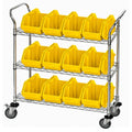 3-Shelf Quick Pick Bin Mobile Cart with 12 Yellow Medium Bins