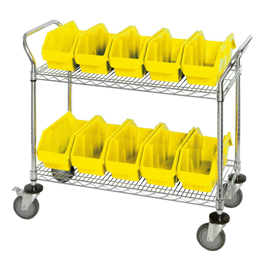2-Shelf Quick Pick Bin Mobile Cart with 10 Yellow Large Bins