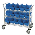 3-Shelf Quick Pick Bin Mobile Cart with 15 Blue Large Bins