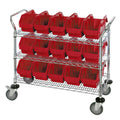 3-Shelf Quick Pick Bin Mobile Cart with 15 Red Large Bins