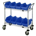 2-Shelf Quick Pick Bin Mobile Cart with 8 Blue Extra-Large Bins