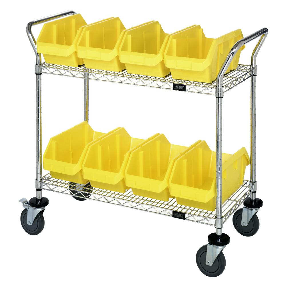 2-Shelf Quick Pick Bin Mobile Cart with 8 Yellow Extra-Large Bins