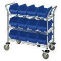 3-Shelf Quick Pick Bin Mobile Cart with 12 Blue Extra-Large Bins