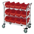3-Shelf Quick Pick Bin Mobile Cart with 12 Red Extra-Large Bins