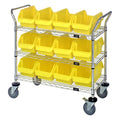 3-Shelf Quick Pick Bin Mobile Cart with 12 Yellow Extra-Large Bins