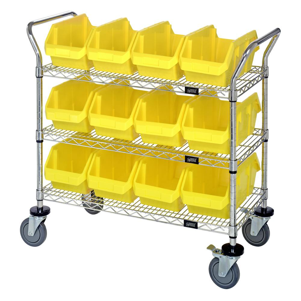 3-Shelf Quick Pick Bin Mobile Cart with 12 Yellow Extra-Large Bins