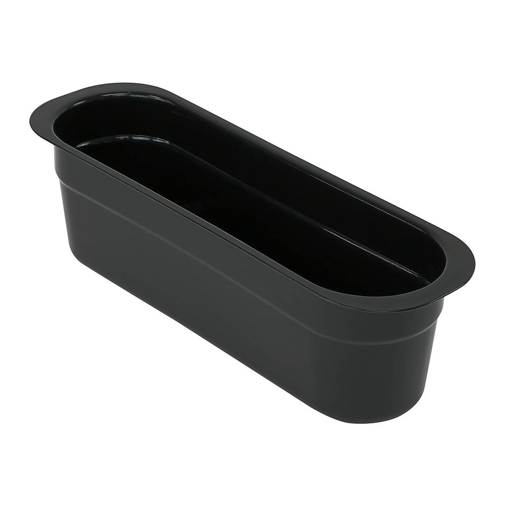Quantum® 1.1 Gallon Black Polypropylene Flat Bottom Tote 14" L x 4" W x 4" Hgt.