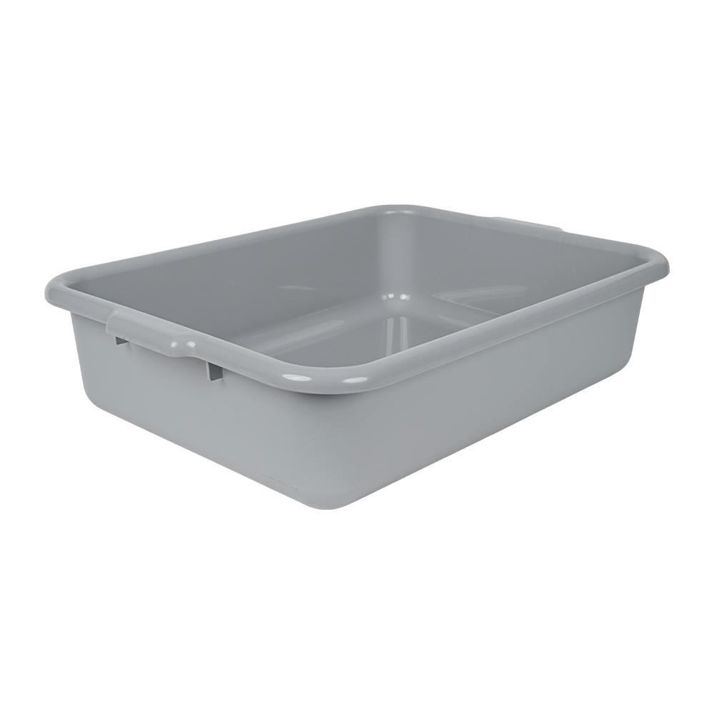 Quantum® 6.8 Gallon Gray Polypropylene Flat Bottom Tote with External Handles 21" L x 15" W x 5" Hgt.