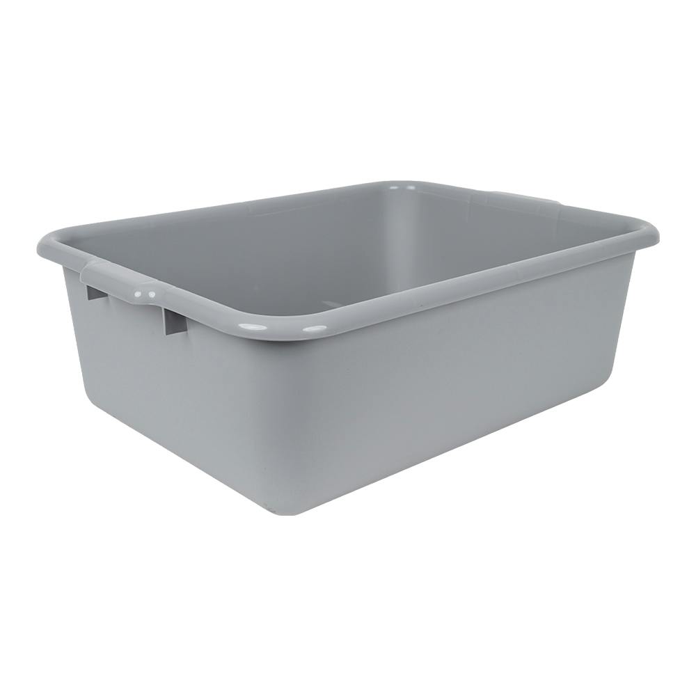 Quantum® 9.5 Gallon Gray Polypropylene Flat Bottom Tote with External Handles 21" L x 15" W x 7" Hgt.