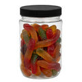 12 oz. Clear PET Round Jar with Label Panel & 70/400 Black Ribbed Cap with F217 Liner