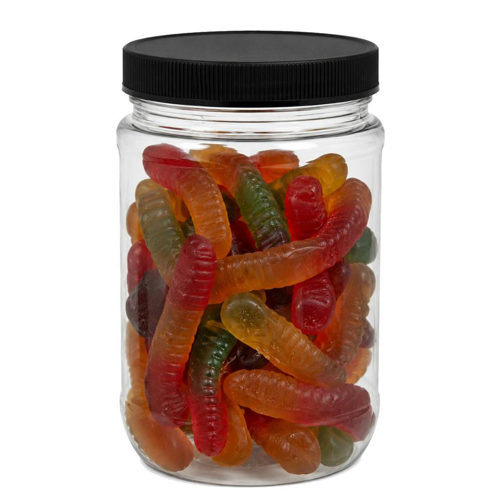 12 oz. Clear PET Round Jar with Label Panel & 70/400 Black Ribbed Cap with F217 Liner