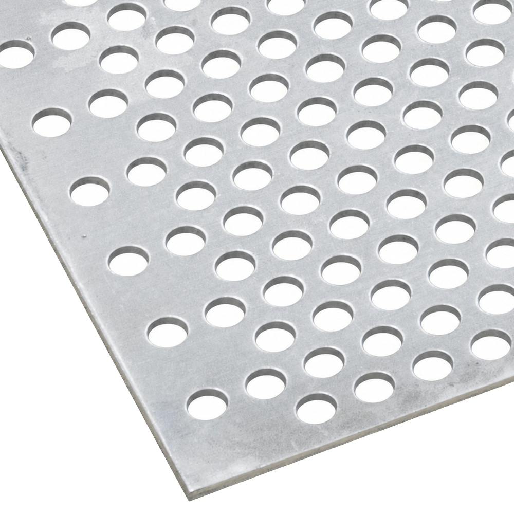 0.050" x 48" x 96" Silver Aluminum Perforated Sheet with Staggered Rows - 1/8" Round Holes on 3/16" Centers
