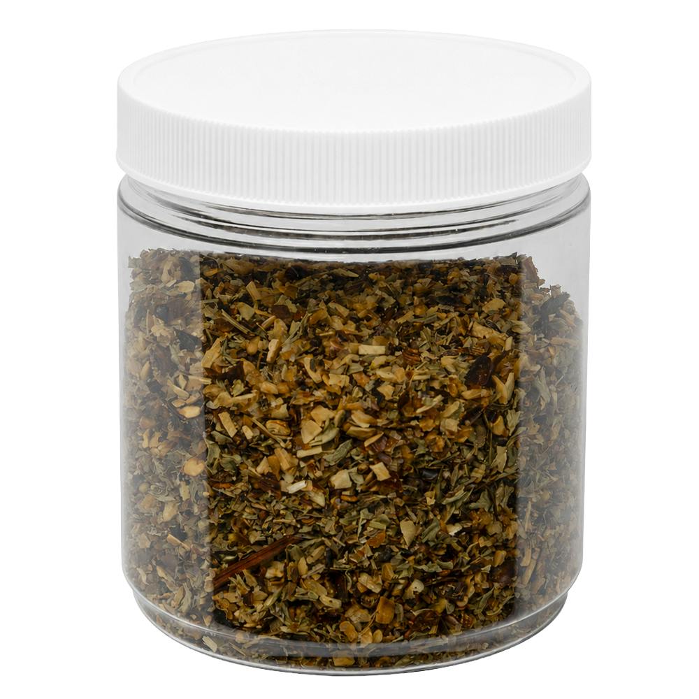 16 oz. Clear PET Round Jar (No Label Panel) with 83/400 White Ribbed Cap with F217 Liner