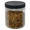 16 oz. Clear PET Round Jar (No Label Panel) with 83/400 Black Ribbed Cap with F217 Liner
