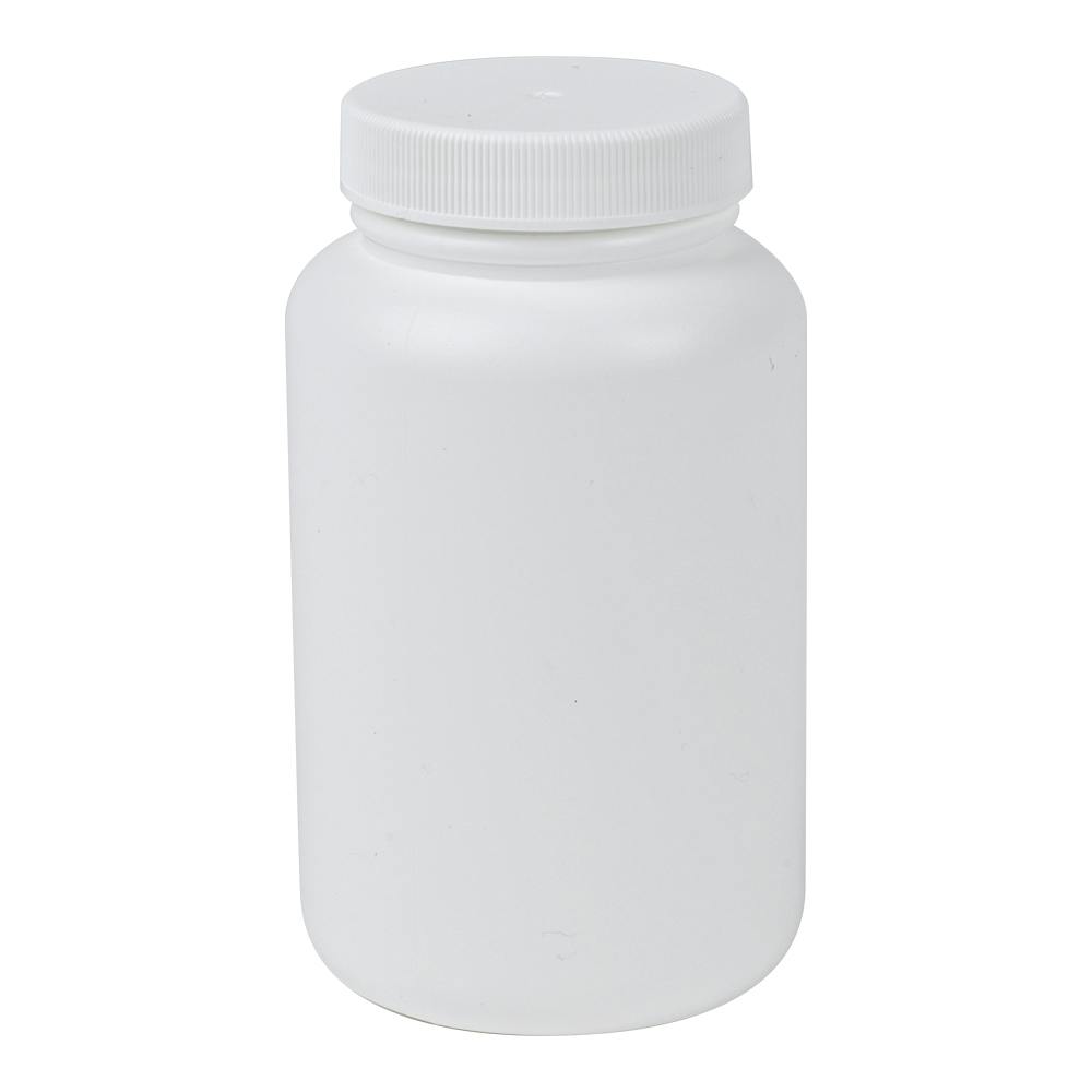 6.8 oz. (200cc) White HDPE Wide Mouth Packer Bottle with 45/400 White Ribbed Cap with F217 Liner