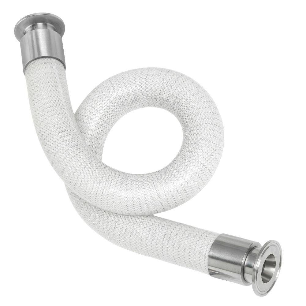 1" (25mm) ID x 1.44" OD Vena® SIL 650V Series White Wire- & Braid-Reinforced Platinum-Cured Silicone Hose Assembly with 1" Tri-Clamp Fittings - 3' Length