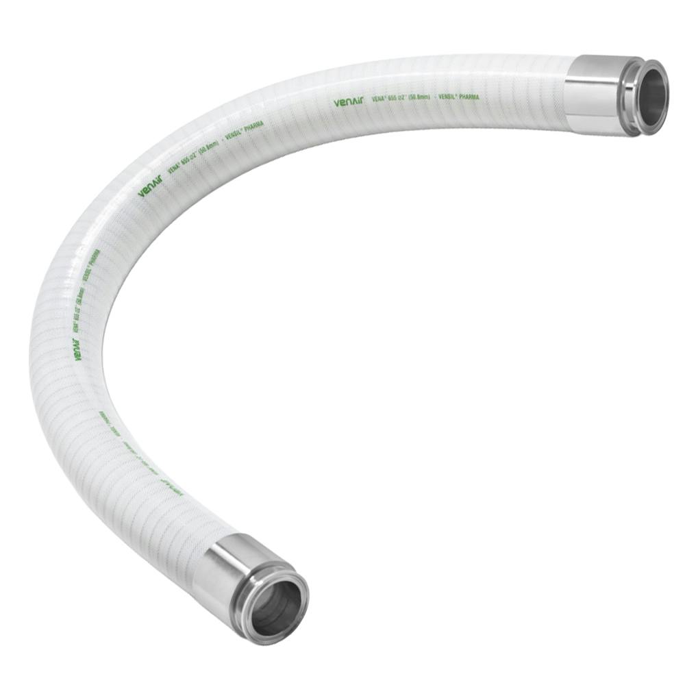 3" (76mm) ID x 3.52" OD Vena® SIL 655 Series White Dual Wire- & Braid-Reinforced Platinum-Cured Silicone Hose Assembly with 3" Tri-Clamp Fittings - 15' Length