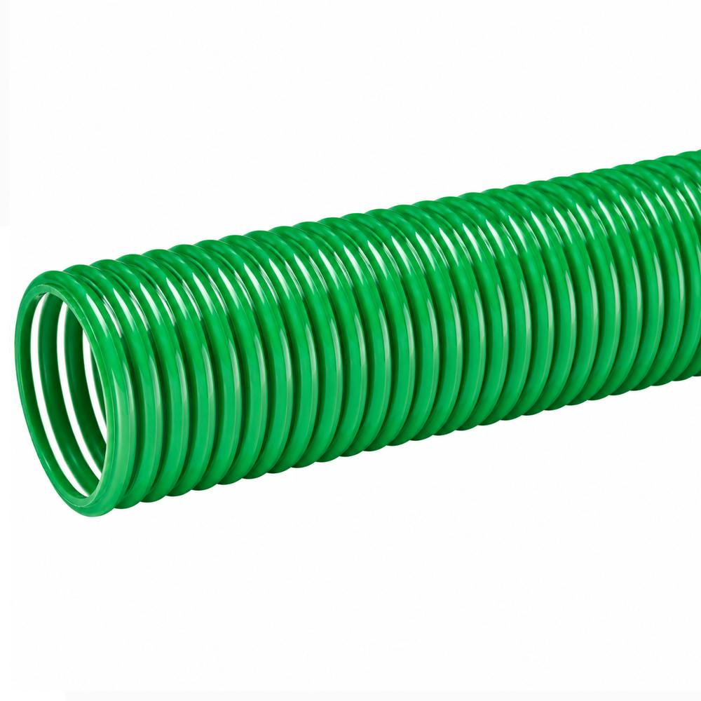 4" ID x 4.57" OD Tigerflex® MULCH-LT™ Series Low-Temperature Heavy-Duty Clear PVC Material Handling Hose with Green Helix