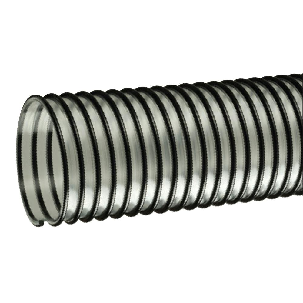 4" ID x 4.57" OD Tigerflex® Lawn King™ LKC™ Series Low-Temperature Clear PVC Ducting & Material Handling Hose with Black Helix - 50' Length