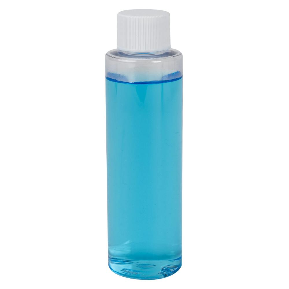 4 oz. Clear PET Slim Cylindrical Bottle with 24/410 White Ribbed Cap with F217 Liner