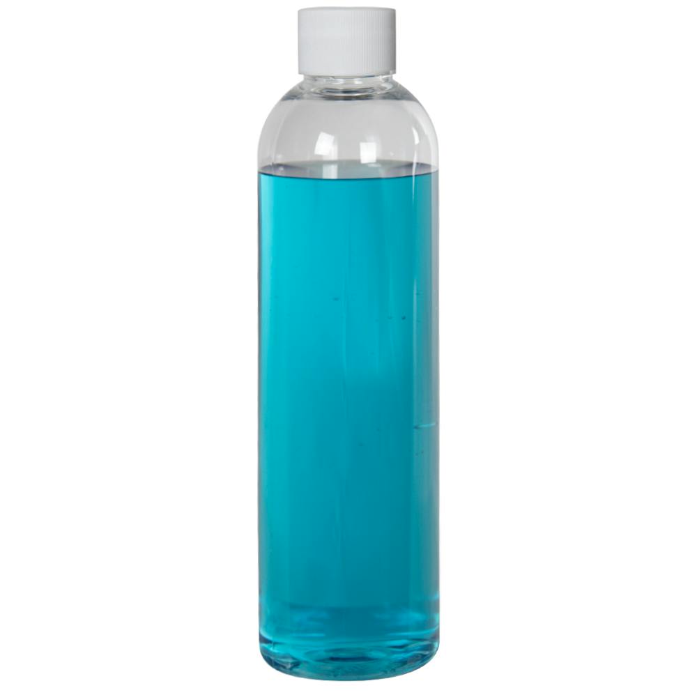 12 oz. Clear PET High Clarity Cosmo Round Bottle with 24/410 White Ribbed Cap with F217 Liner