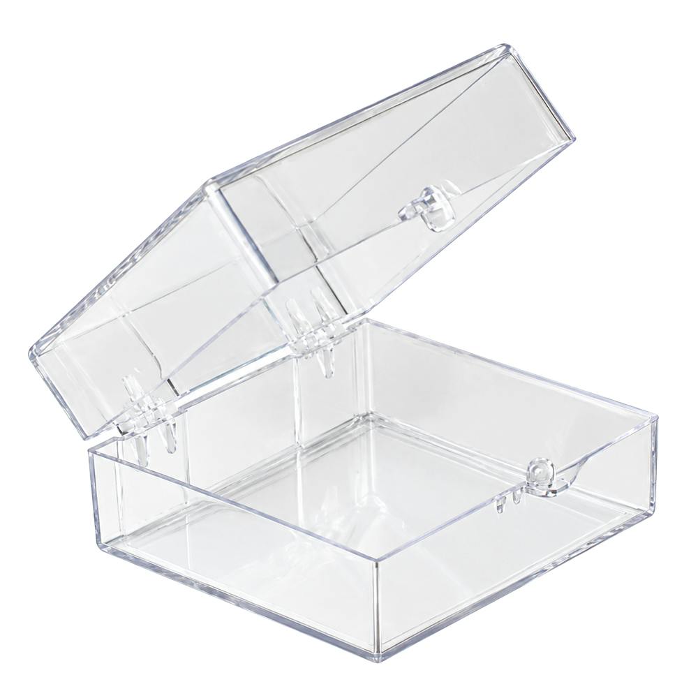 Clear Polystyrene Hinged Box - 2" L x 2" W x 1/4" Hgt. (Case of 2200)