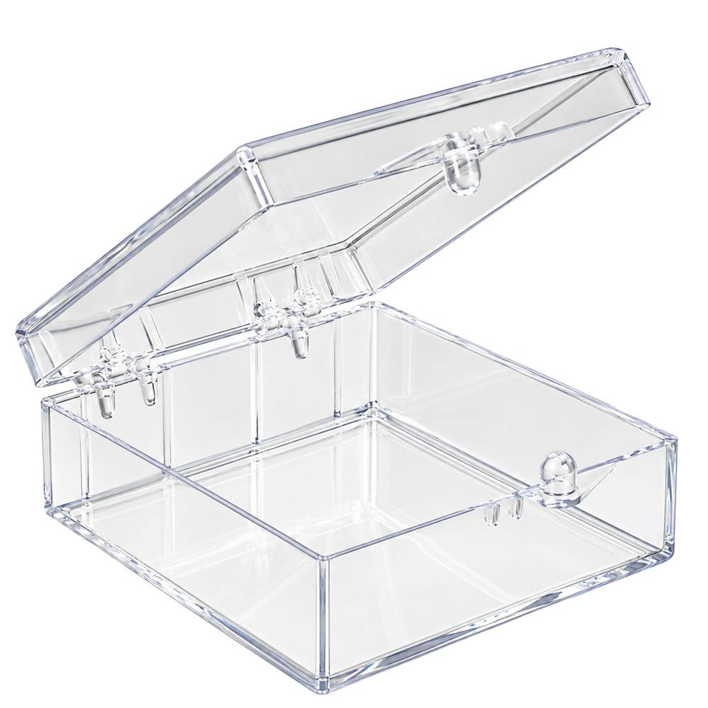 Clear Polystyrene Hinged Box - 2" L x 2" W x 3/4" Hgt. (Case of 1000)