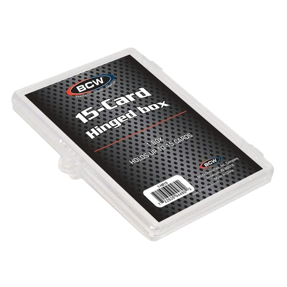 BCW® Clear Polystyrene Hinged Box - 3-11/16" L x 2-11/16" W x 3/8" Hgt. - Holds 15 Cards (Case of 100)