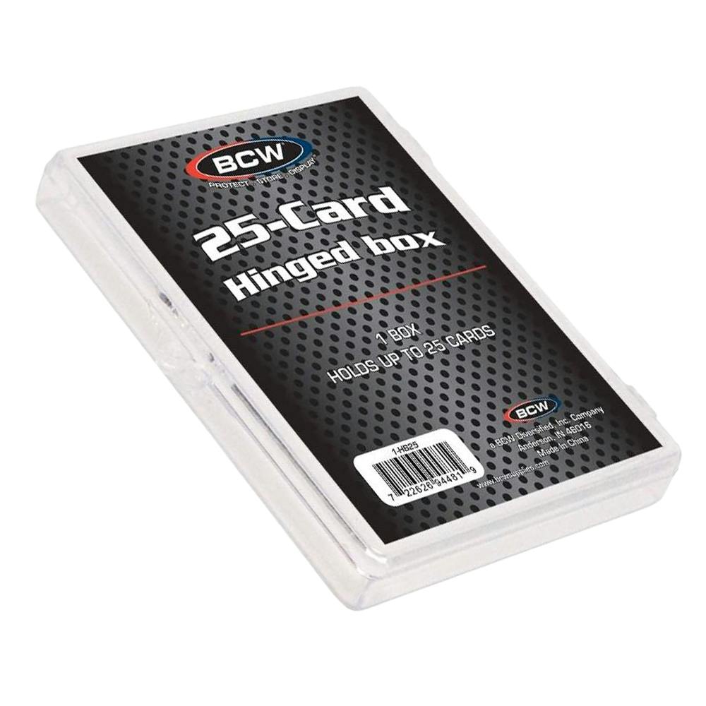 BCW® Clear Polystyrene Hinged Box - 3-11/16" L x 2-11/16" W x 1/2" Hgt. - Holds 25 Cards (Case of 100)