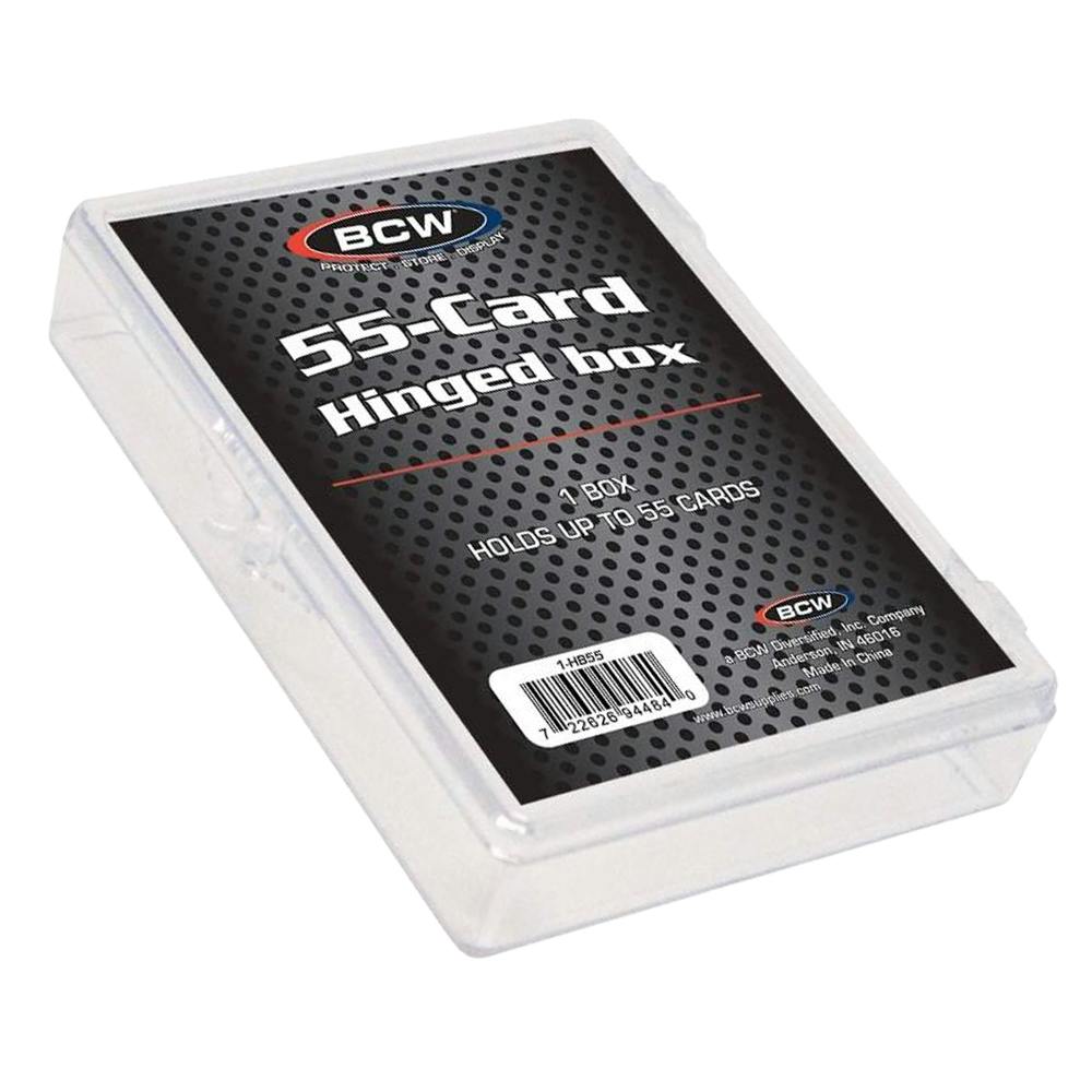 BCW® Clear Polystyrene Hinged Box - 3-5/8" L x 2-5/8" W x 1-1/8" Hgt. - Holds 55 Cards (Case of 100)