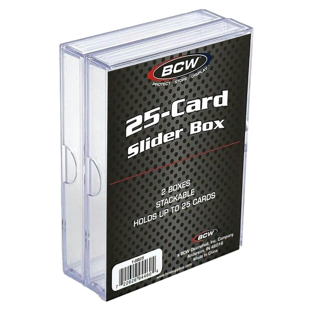 BCW® Clear Polystyrene Trading Card Slider Box - 3-13/16" L x 2-13/16" W x 5/8" Hgt. - Holds 25 Cards (Case of 50)
