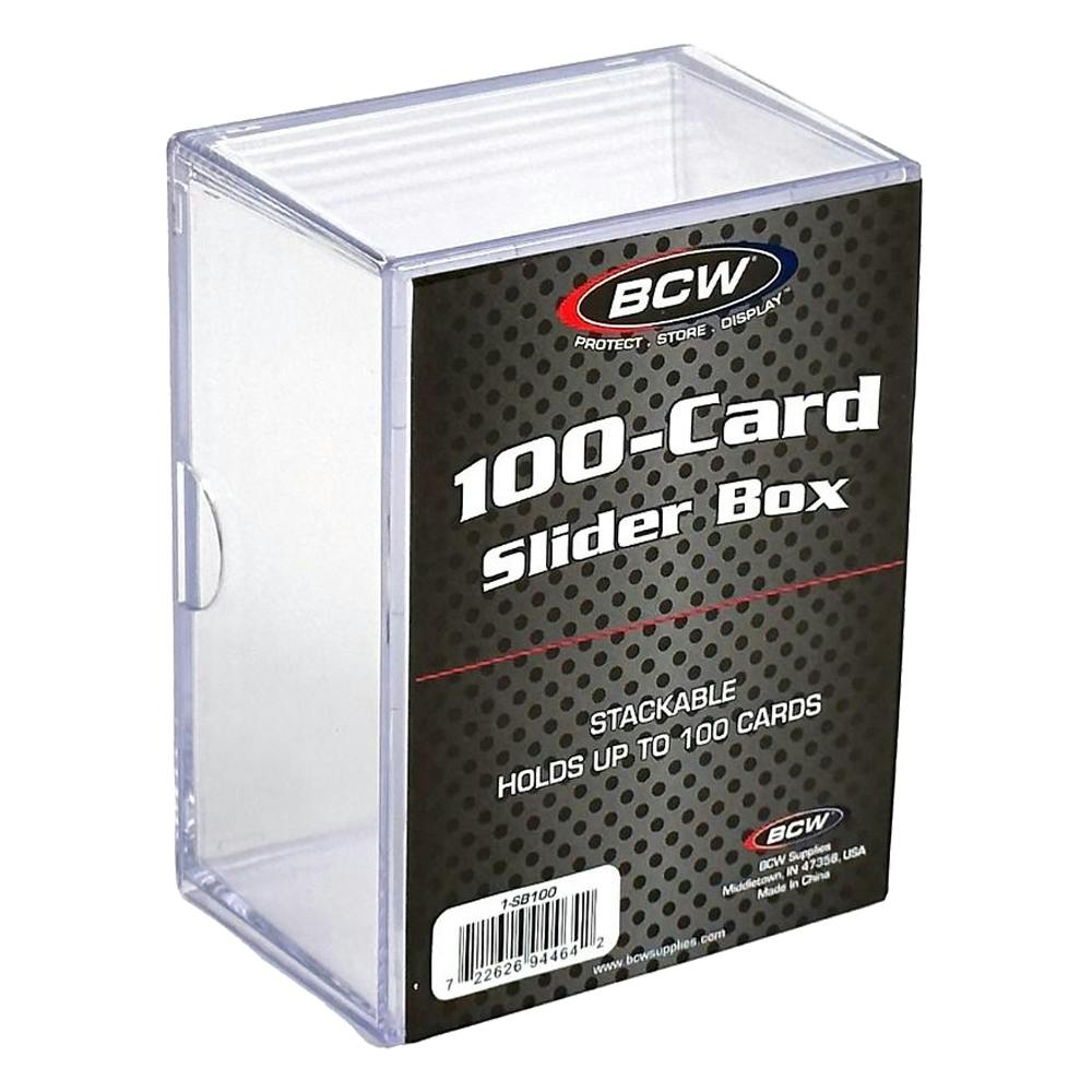BCW® Clear Polystyrene Trading Card Slider Box - 3-7/8" L x 2-7/8" W x 1-15/16" Hgt. - Holds 100 Cards (Case of 100)