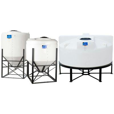 200 Gallon White MDPE 45° Cone Bottom Tank with Flat Top & 12" Lid - 42" Dia. x 55" Hgt. (Stand Sold Separately)