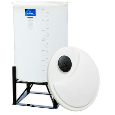 55 Gallon Natural Open-Top Cone Bottom Batch Tank with Bolt On Cover - 23" Dia. x 37" Hgt.
