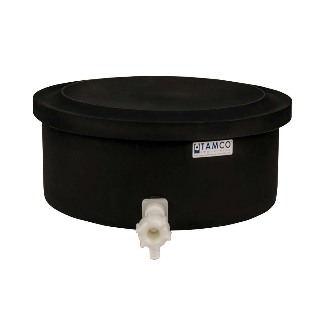 6 Gallon Black Polyethylene Shallow Tamco® Tank with Cover & Spigot - 7" High