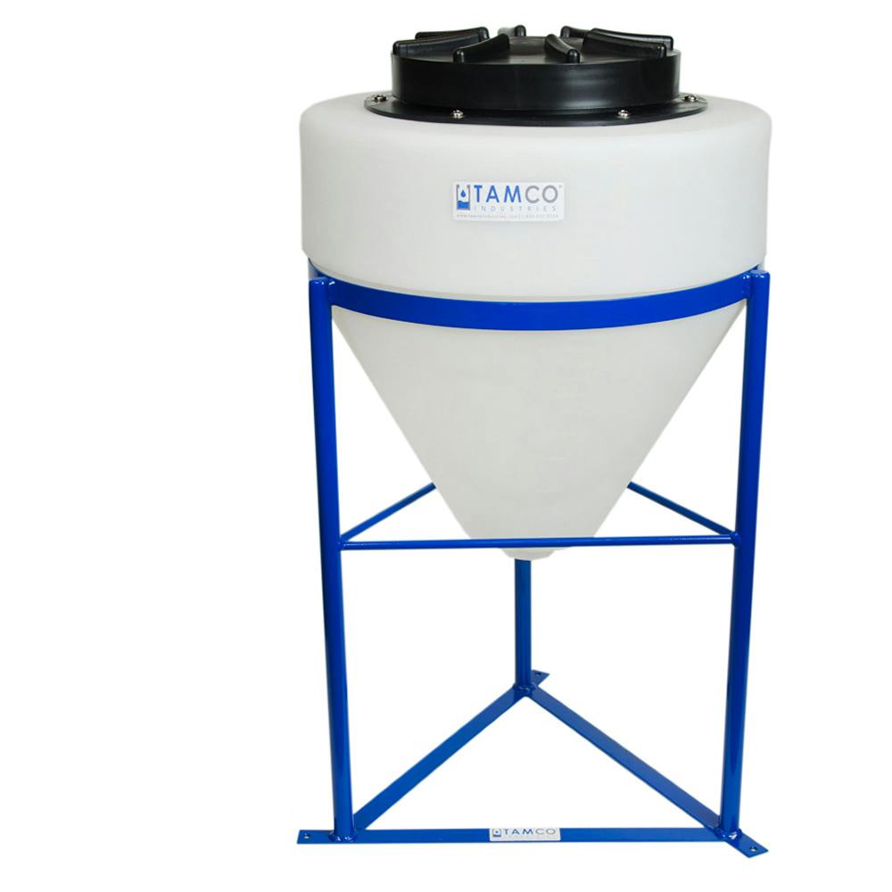 10 Gallon Tamco® Cone Bottom Tank with 608 Cone Angle & 1-1/2" FPT Boss Fitting (Full Drain) - 18" Dia. x 19" Hgt. (Stand sold separately)
